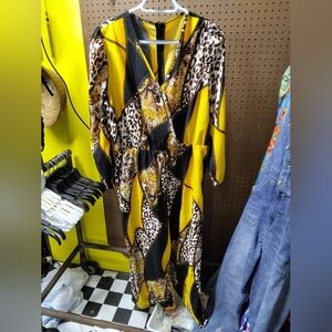 Yellow and Black Animal Print Dress